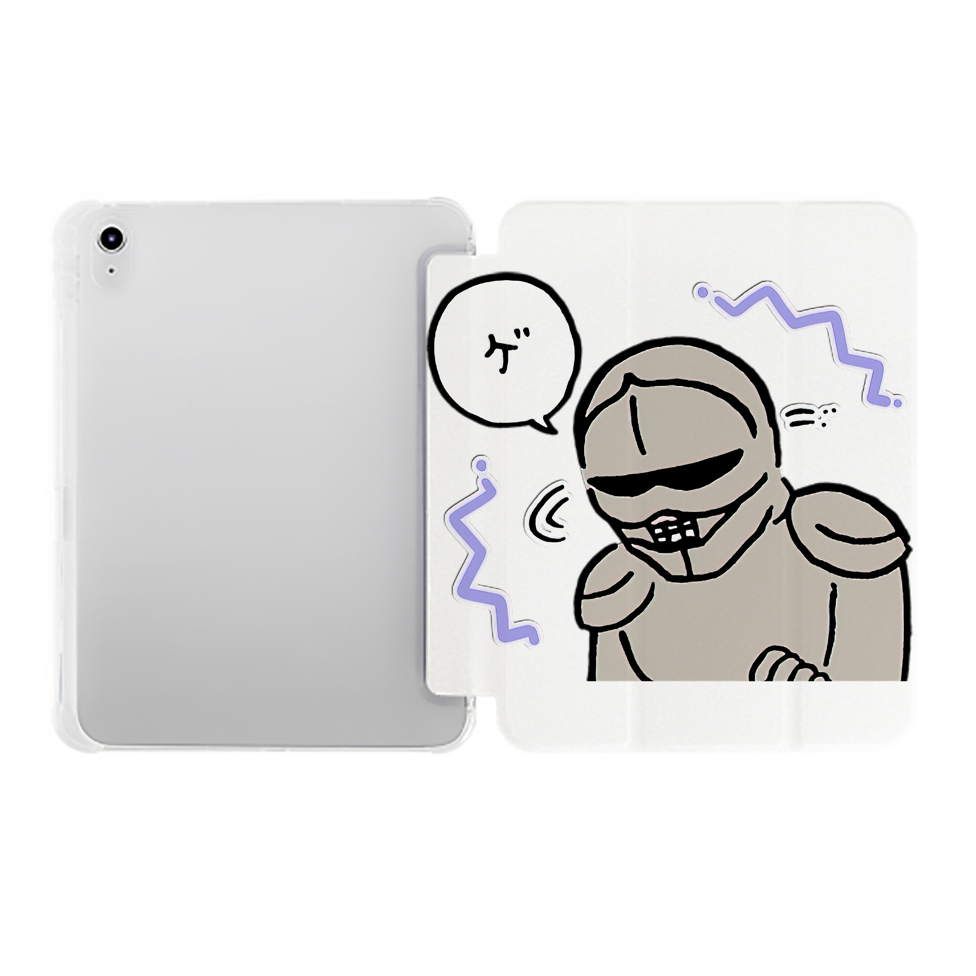 （画像用） ちいかわ 労働の鎧さん Chii-kawa Mr. Armor of Labor IPad ケース ペン収納付き 三つ折りスタンド PUレザー×シリコン 対応機種9.5/10.5/10.9インチ